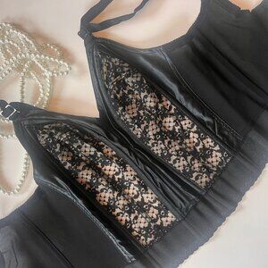 Vintage Lady Marlene Corset In Satin and Lace in Black 34C